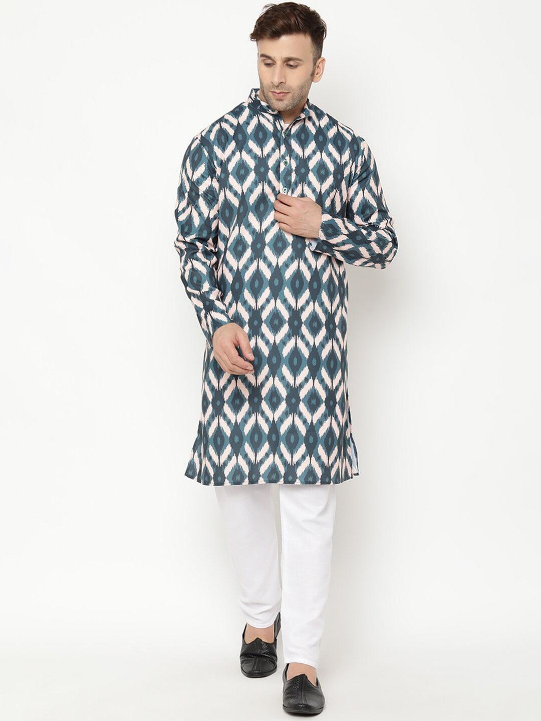 hangup men printed kurta with pyjama set