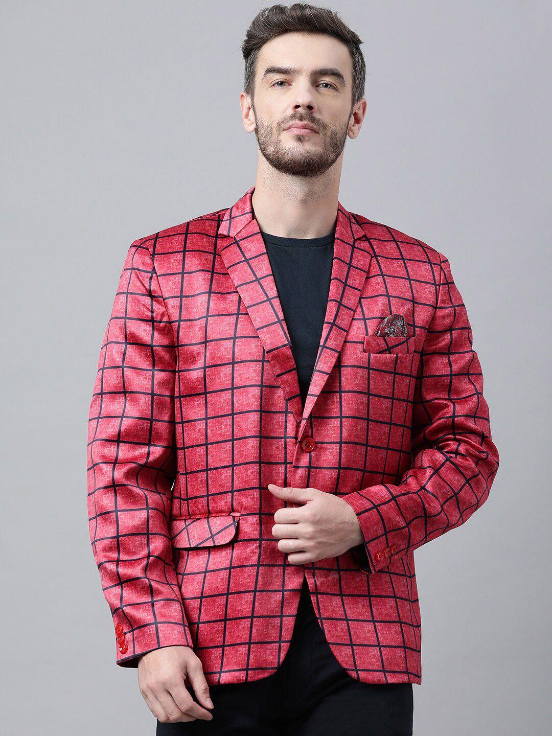 hangup men red & black checked printed single-breasted blazers