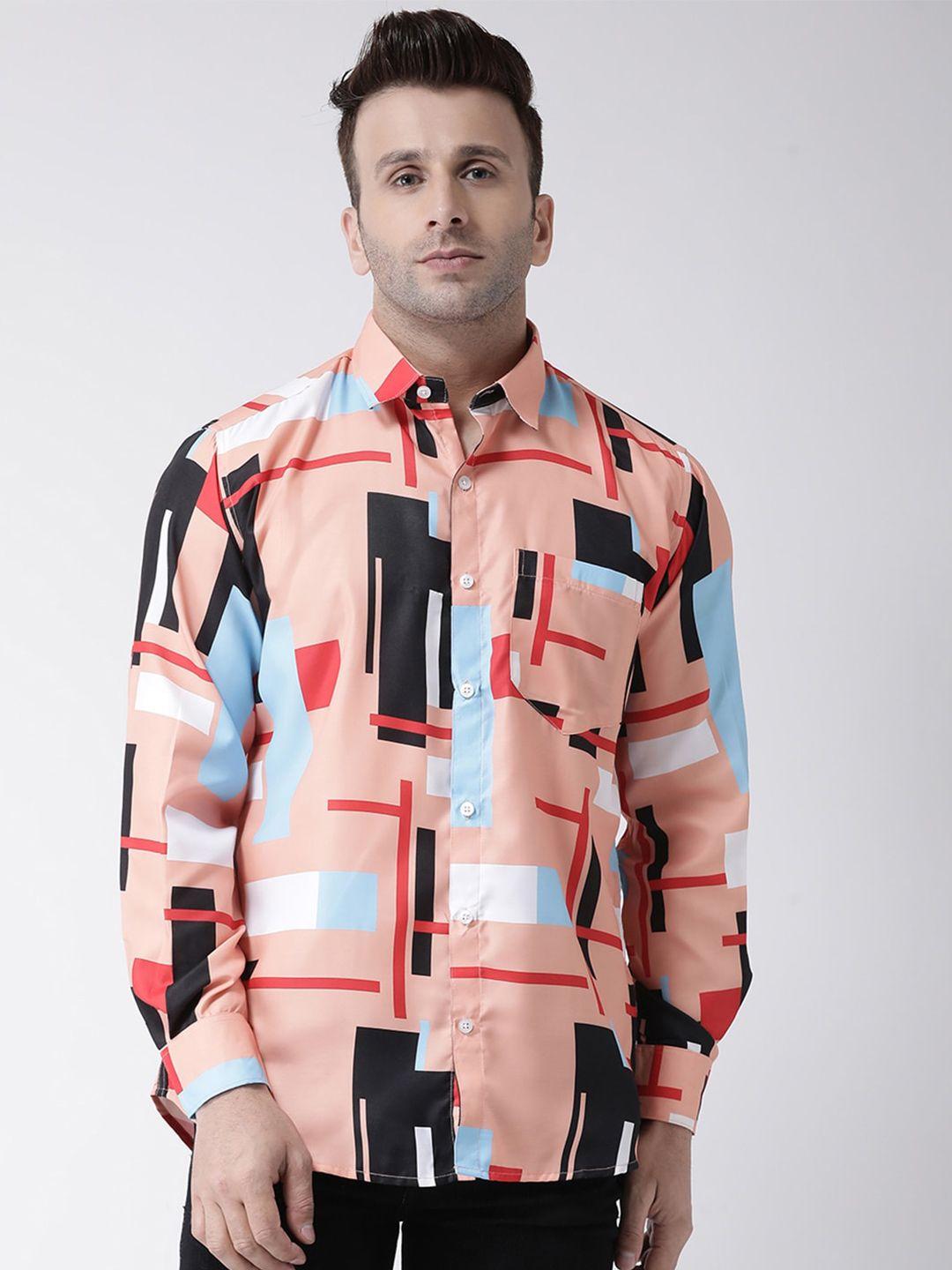 hangup men slim fit geometric printed casual shirt