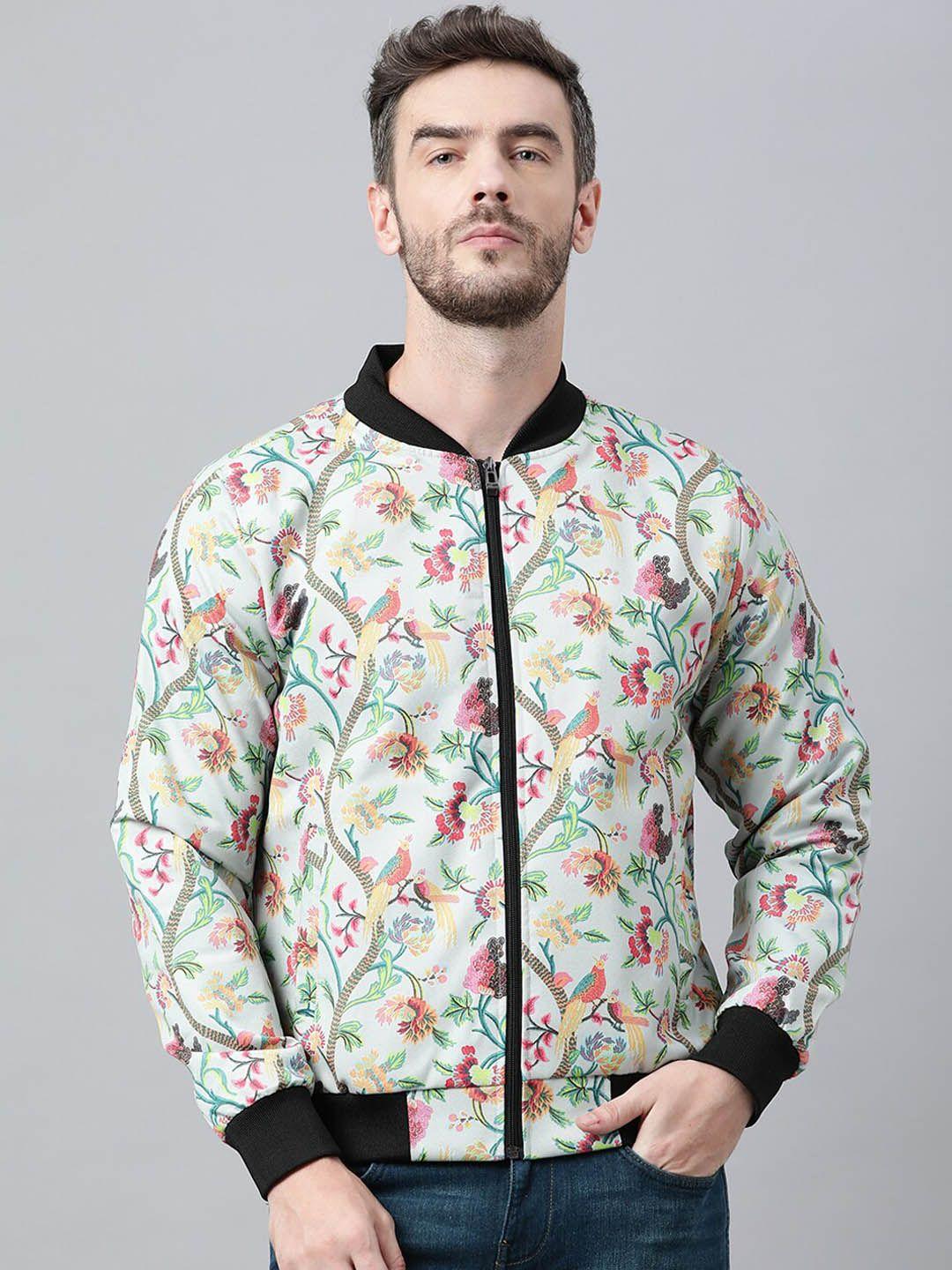 hangup men white & green floral printed pullover sweater