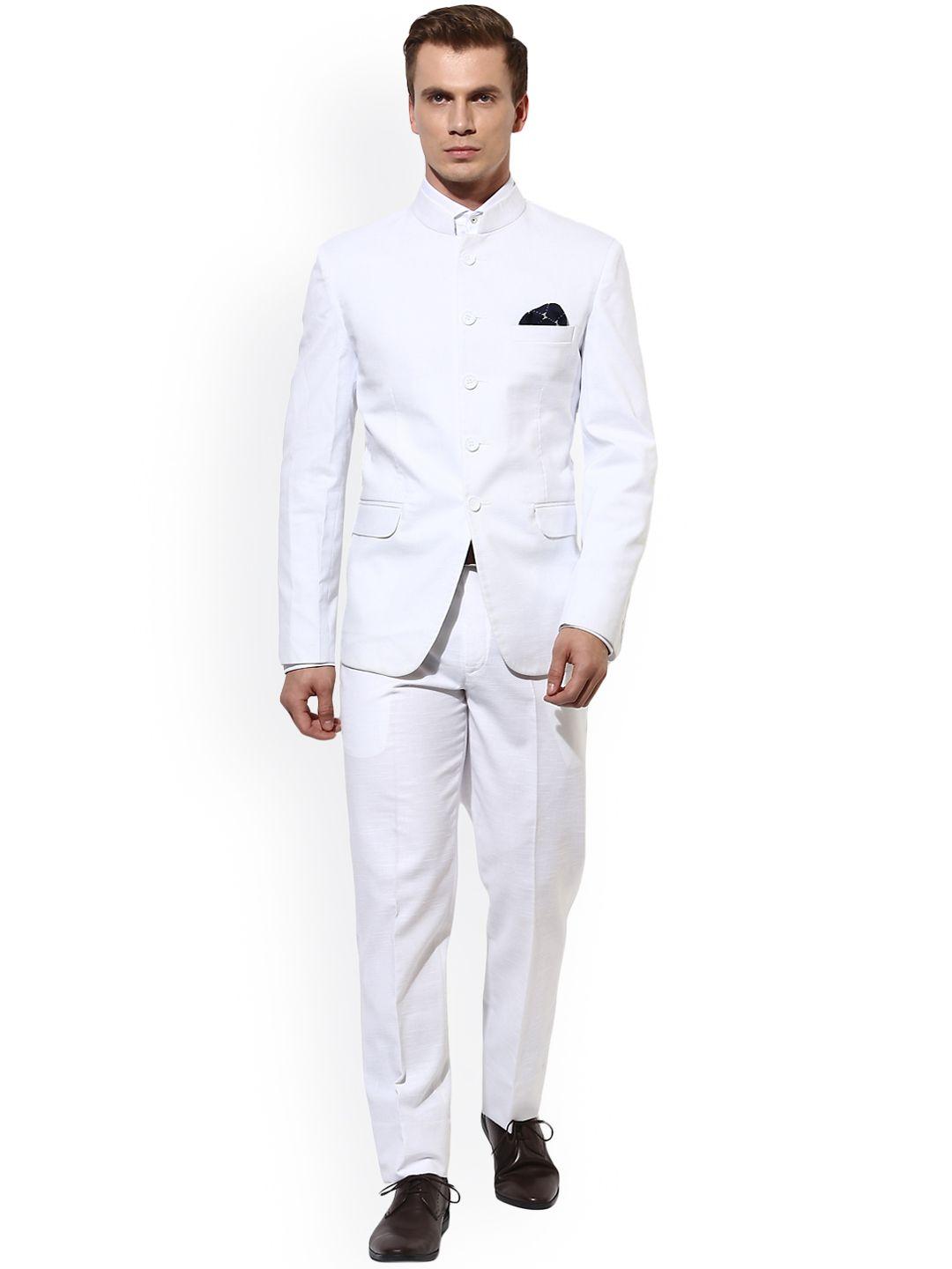 hangup men white single-breasted regular fit ethnic bandhgala suit