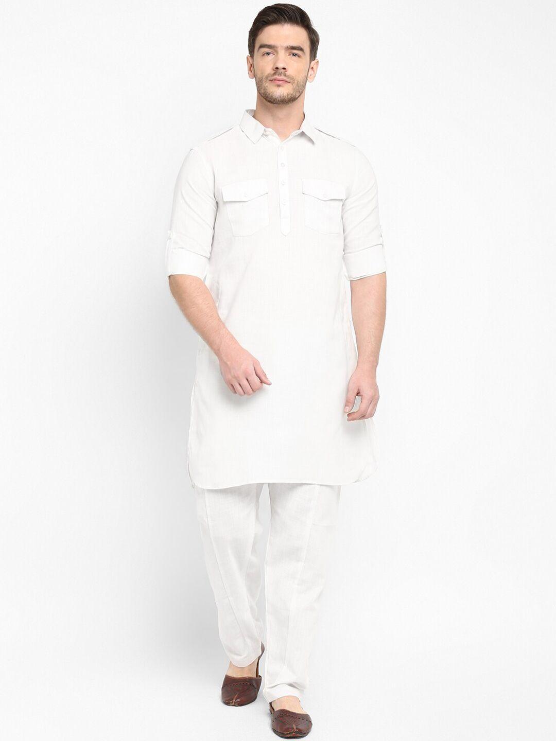 hangup men white solid kurta with pyjamas