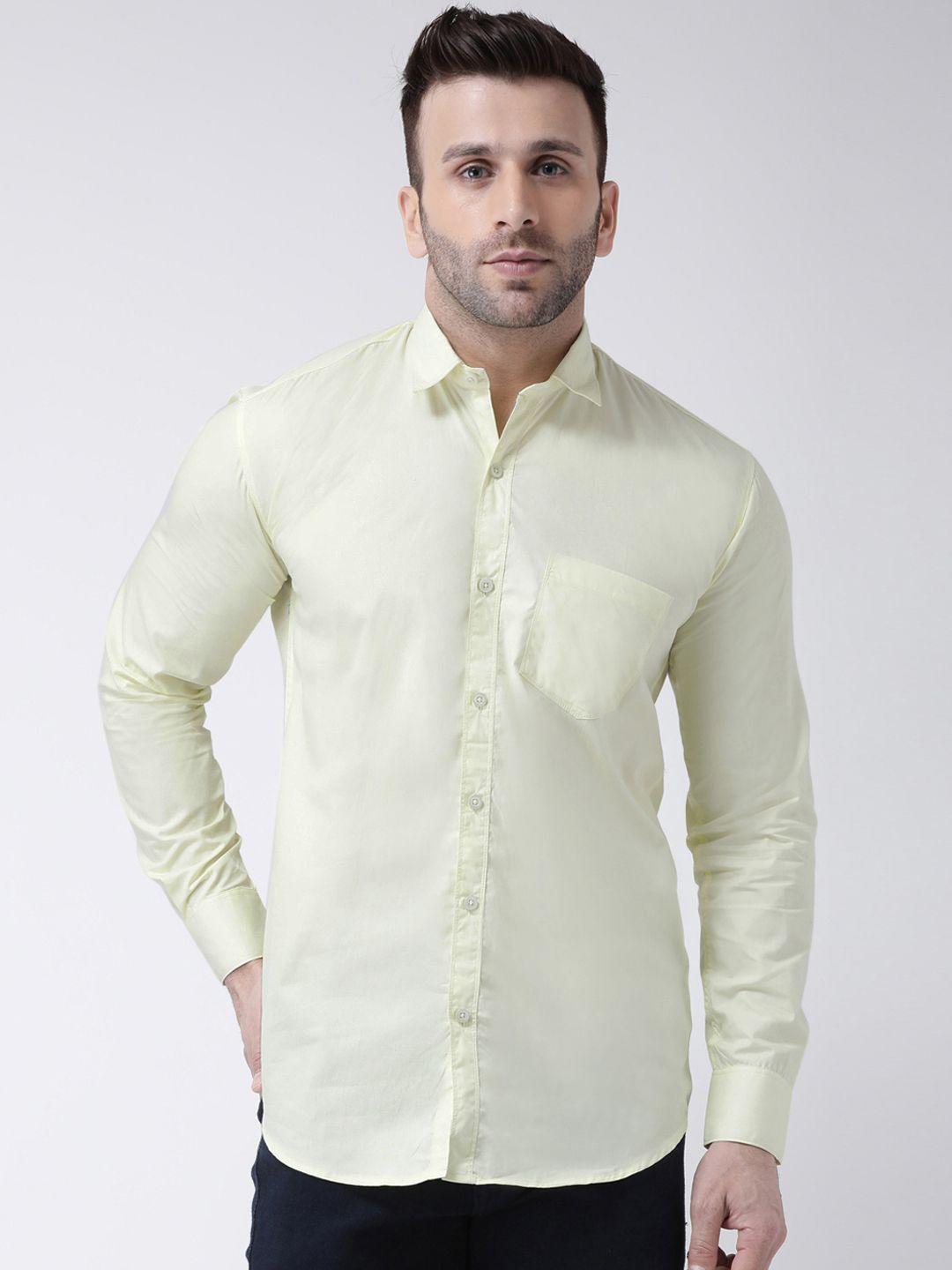 hangup men yellow smart slim fit solid casual shirt