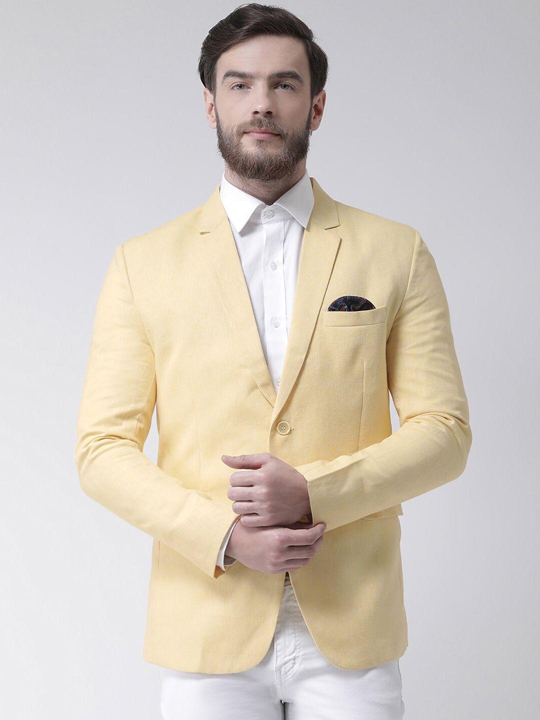 hangup men yellow solid single-breasted casual blazer