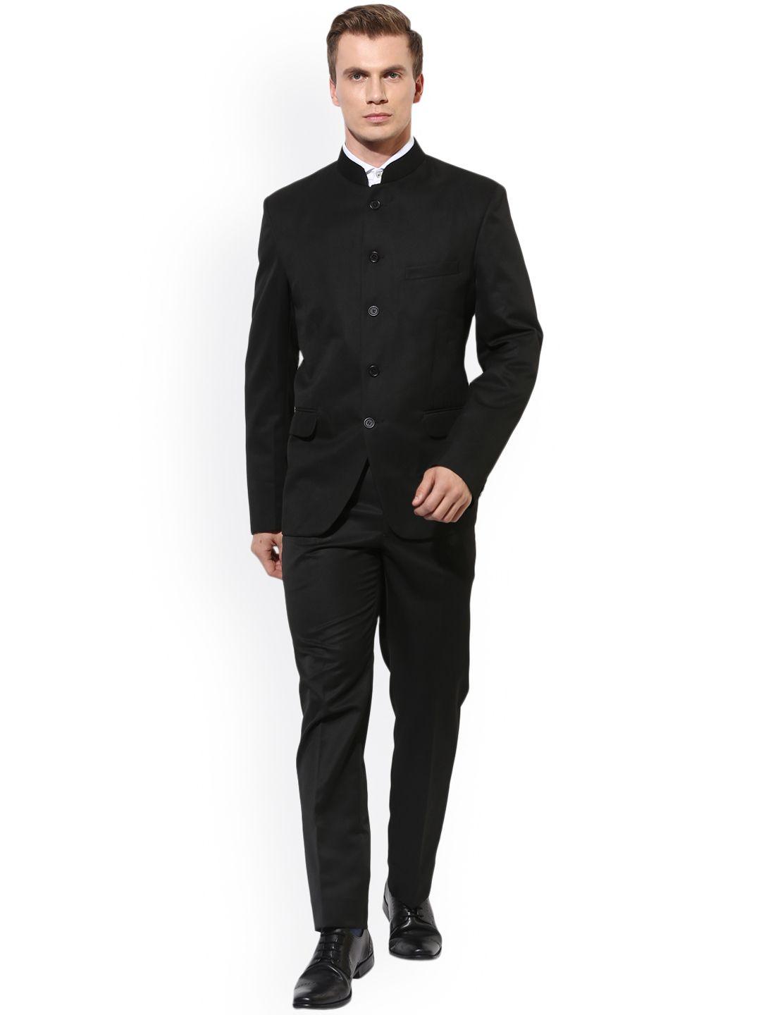 hangup mens black single-breasted slim fit ethnic bandhgala suit