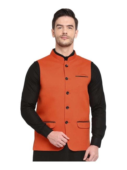 hangup orange regular fit solid nehru jacket