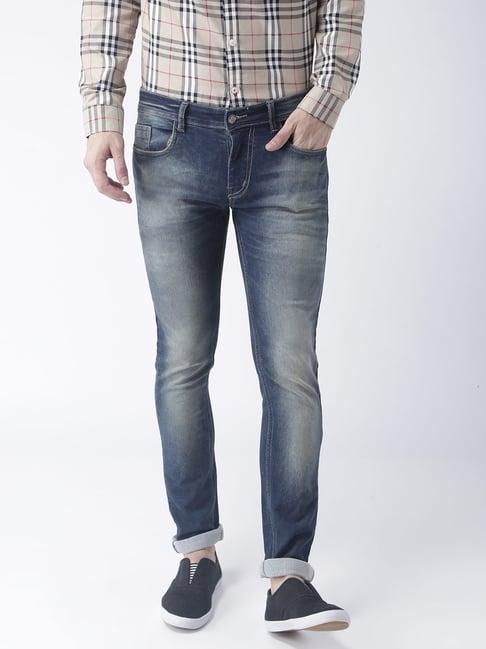 hangup plus blue slim fit heavily washed jeans