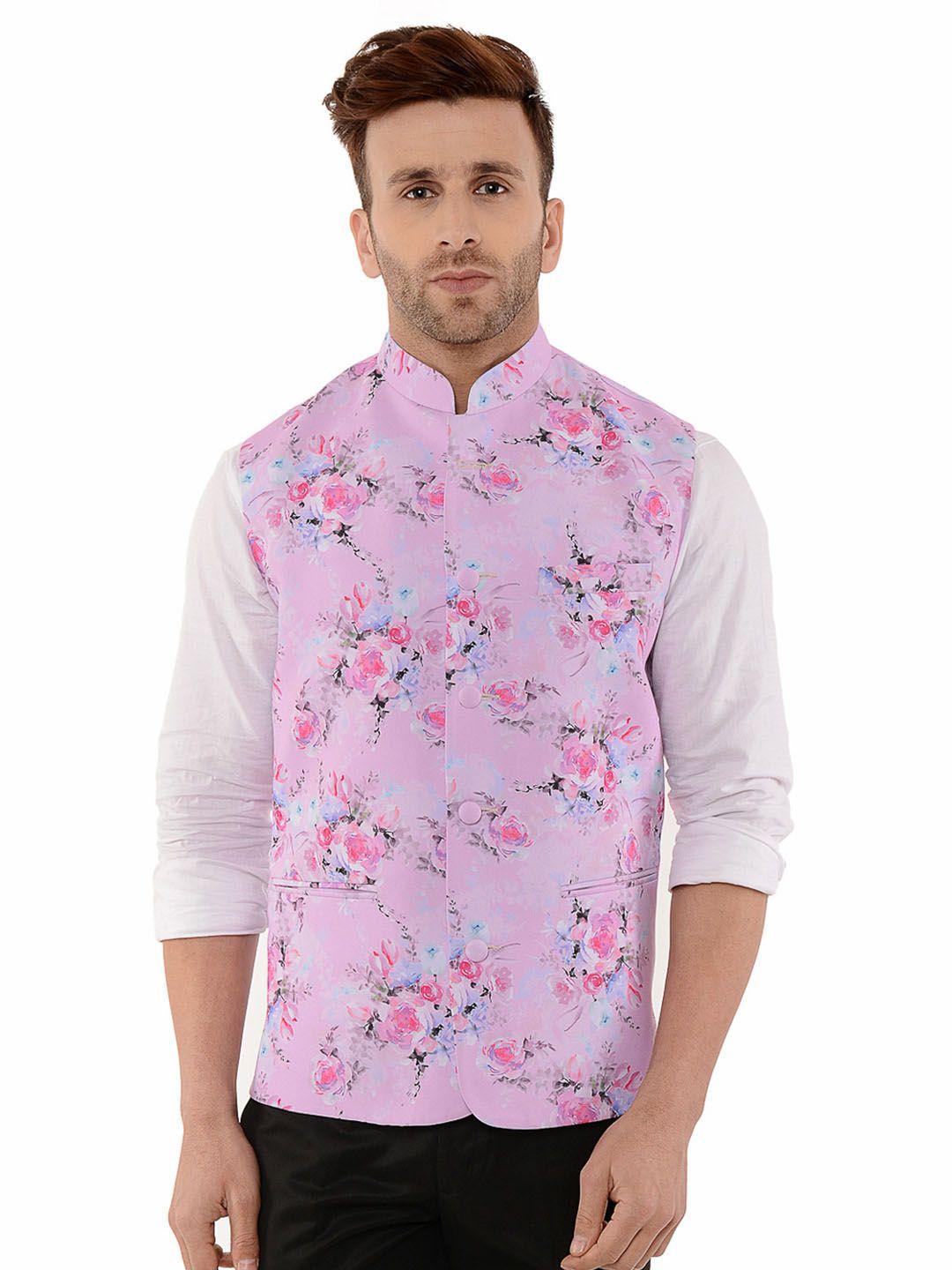 hangup plus men floral printed nehru jacket