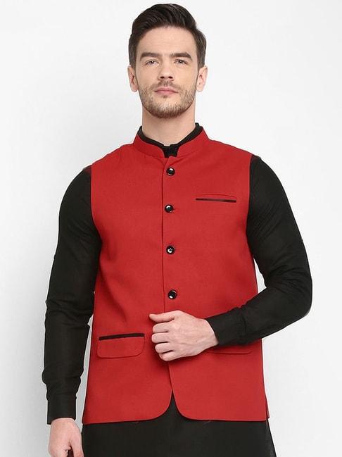 hangup red regular fit nehru jacket