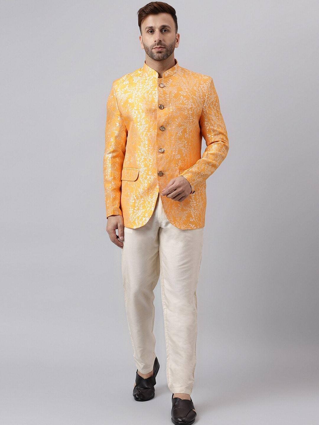 hangup self design bandhgala jacquard two-piece ethnic suit