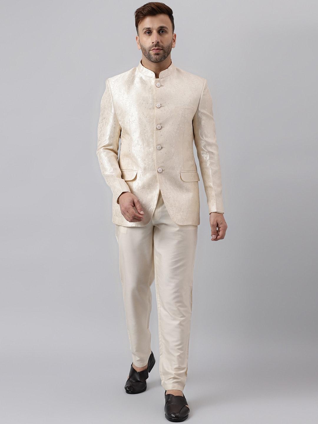 hangup self-designed jacquard two-piece bandhgala ethnic suit