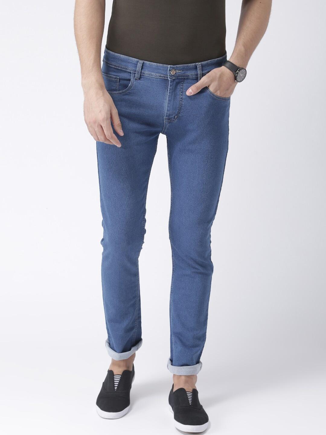 hangup trend men blue slim fit mid-rise clean look jeans