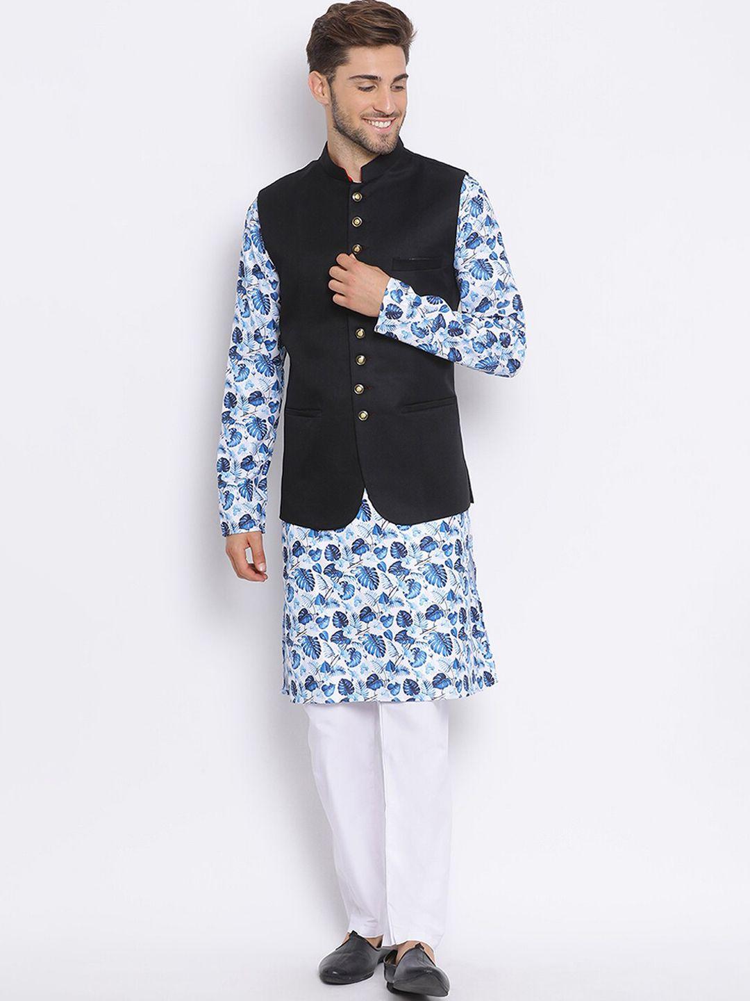 hangup trend men ethnic motifs printed kurta set with pyjamas & nehru jacket