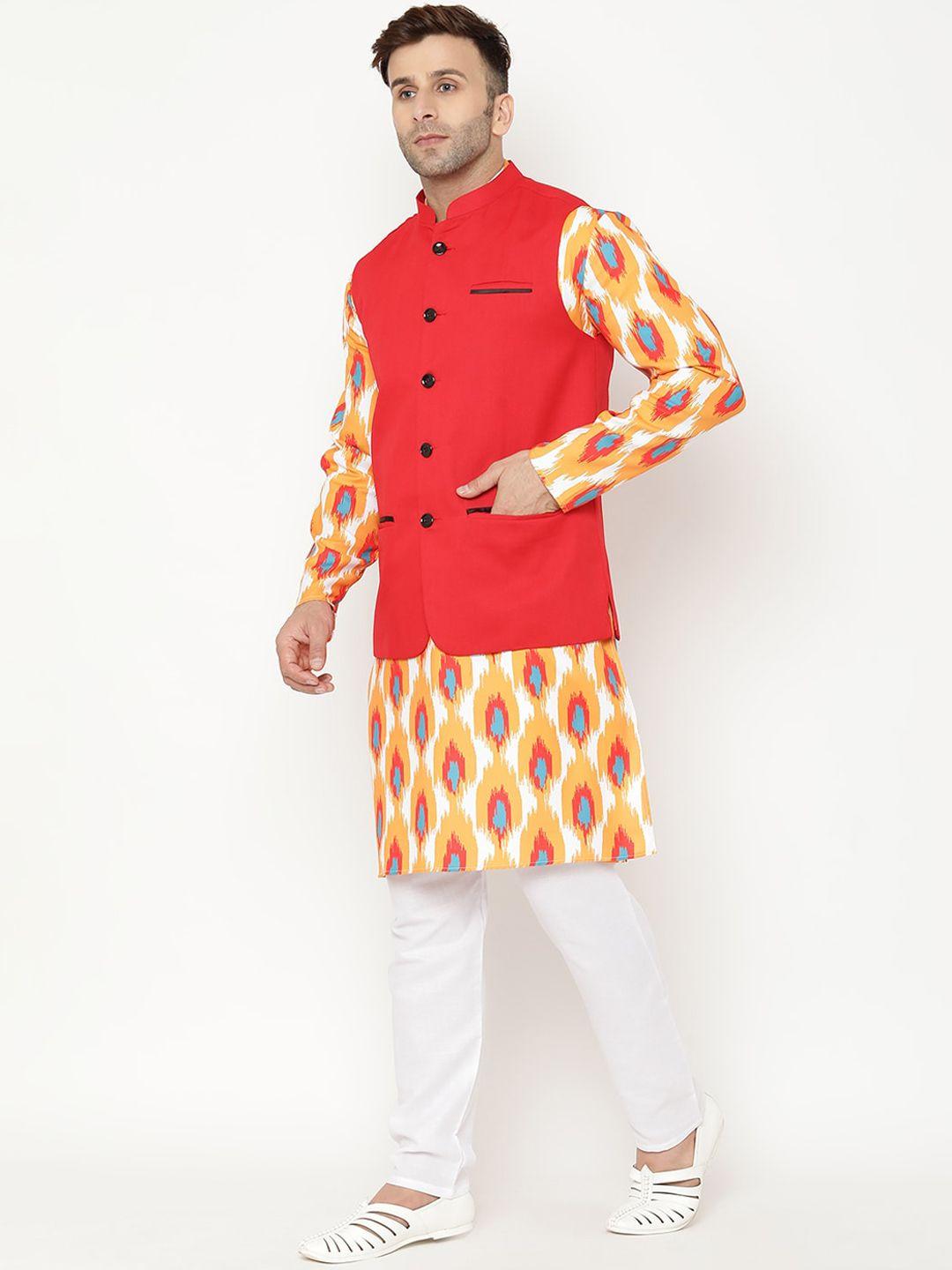 hangup trend men ethnic motifs printed kurta with pyjamas & nehru jacket