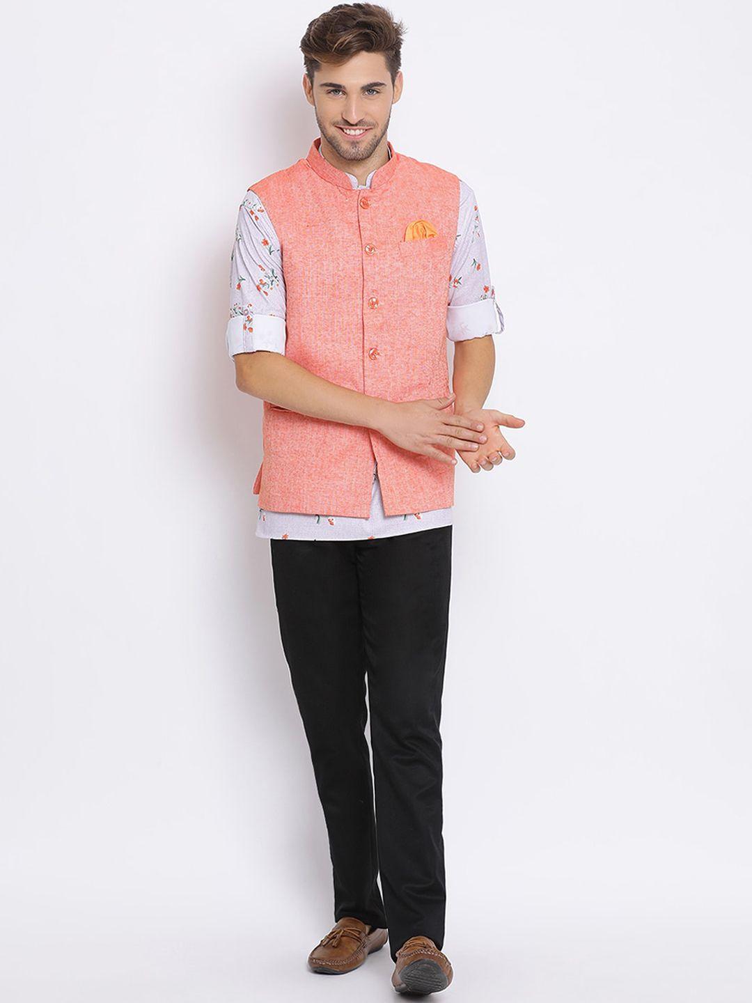 hangup trend men floral printed kurta with trouser & nehru jacket