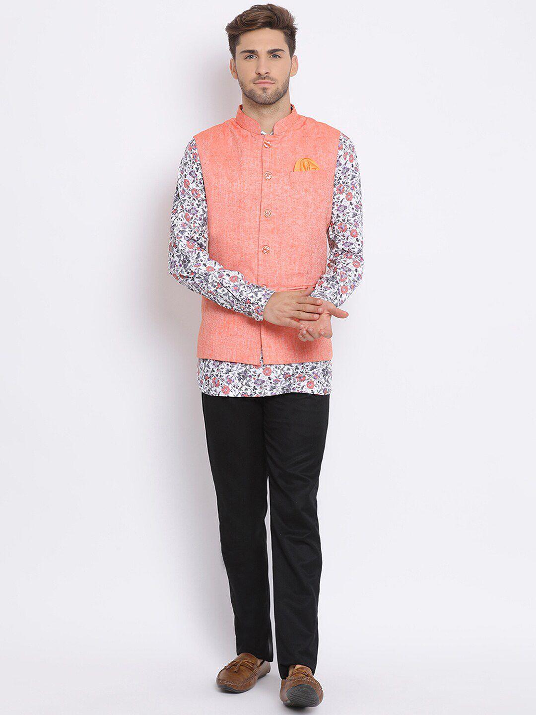 hangup trend men floral printed kurta with trousers & nehru jacket