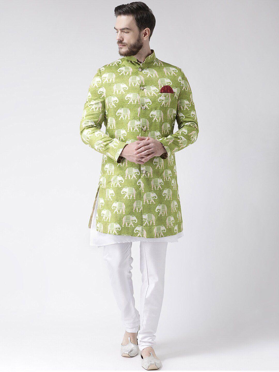 hangup trend men green & white printed  sherwani