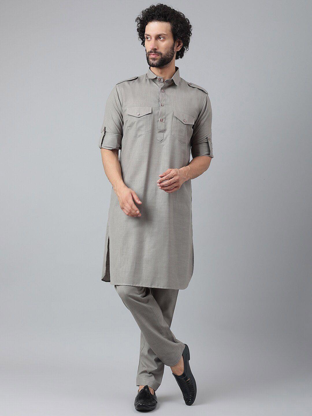 hangup trend men grey pure cotton pathani kurta with patiala