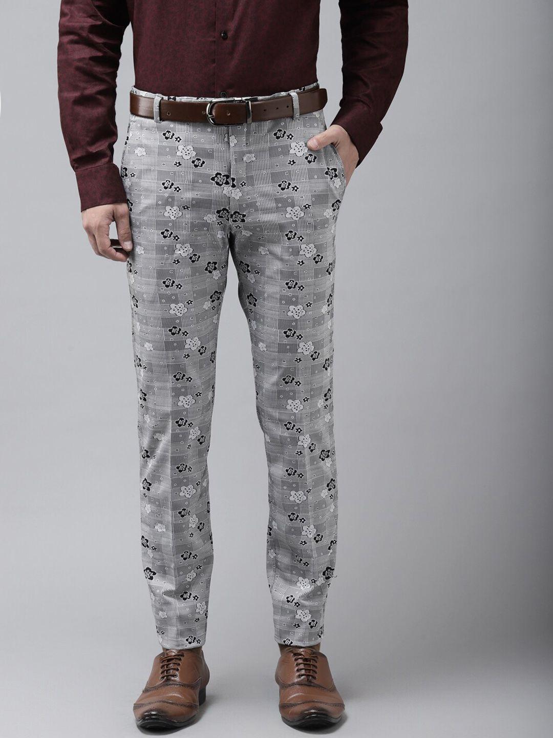 hangup trend men grey regular fit printed regular trousers