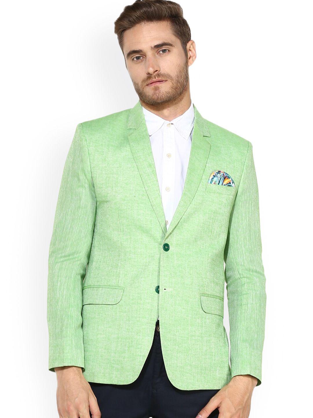 hangup trend men lime green solid pure linen single-breasted ethnic blazer