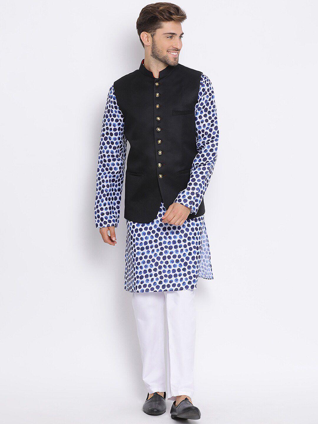hangup trend men mandarin collar printed kurta & pyjamas with nehru jacket