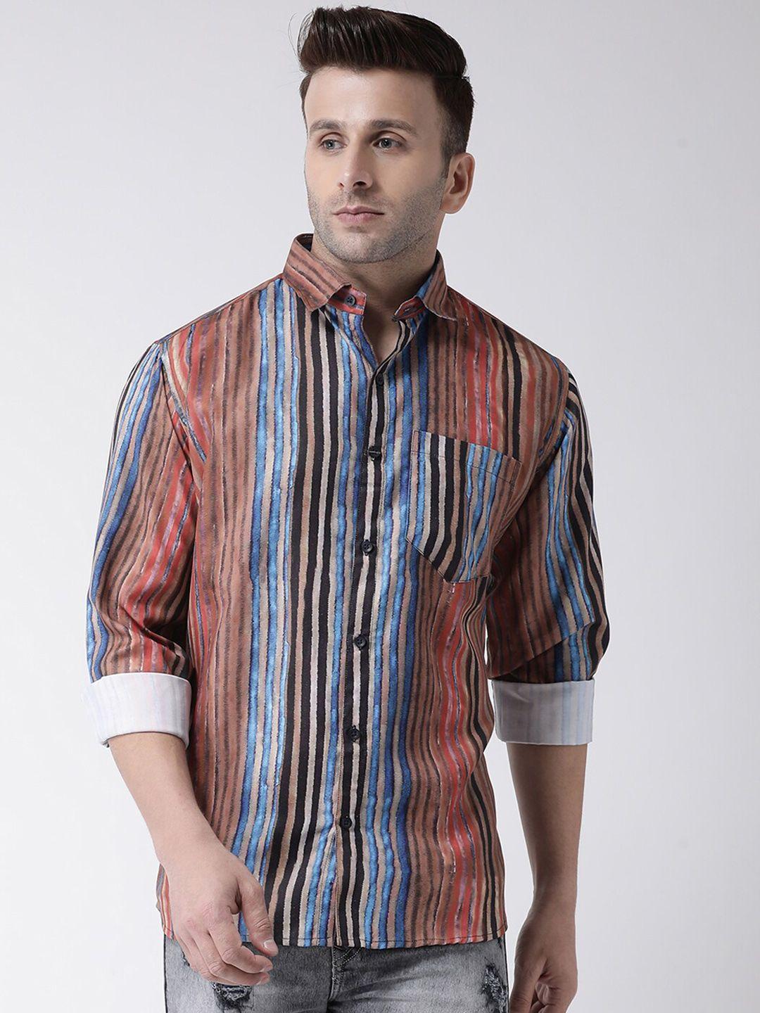 hangup trend men multicoloured & multicoloured slim fit striped casual shirt