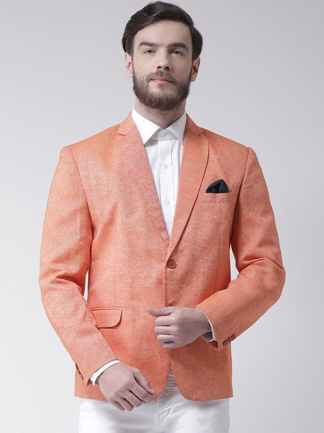 hangup trend men orange colored solid linen single breasted blazer