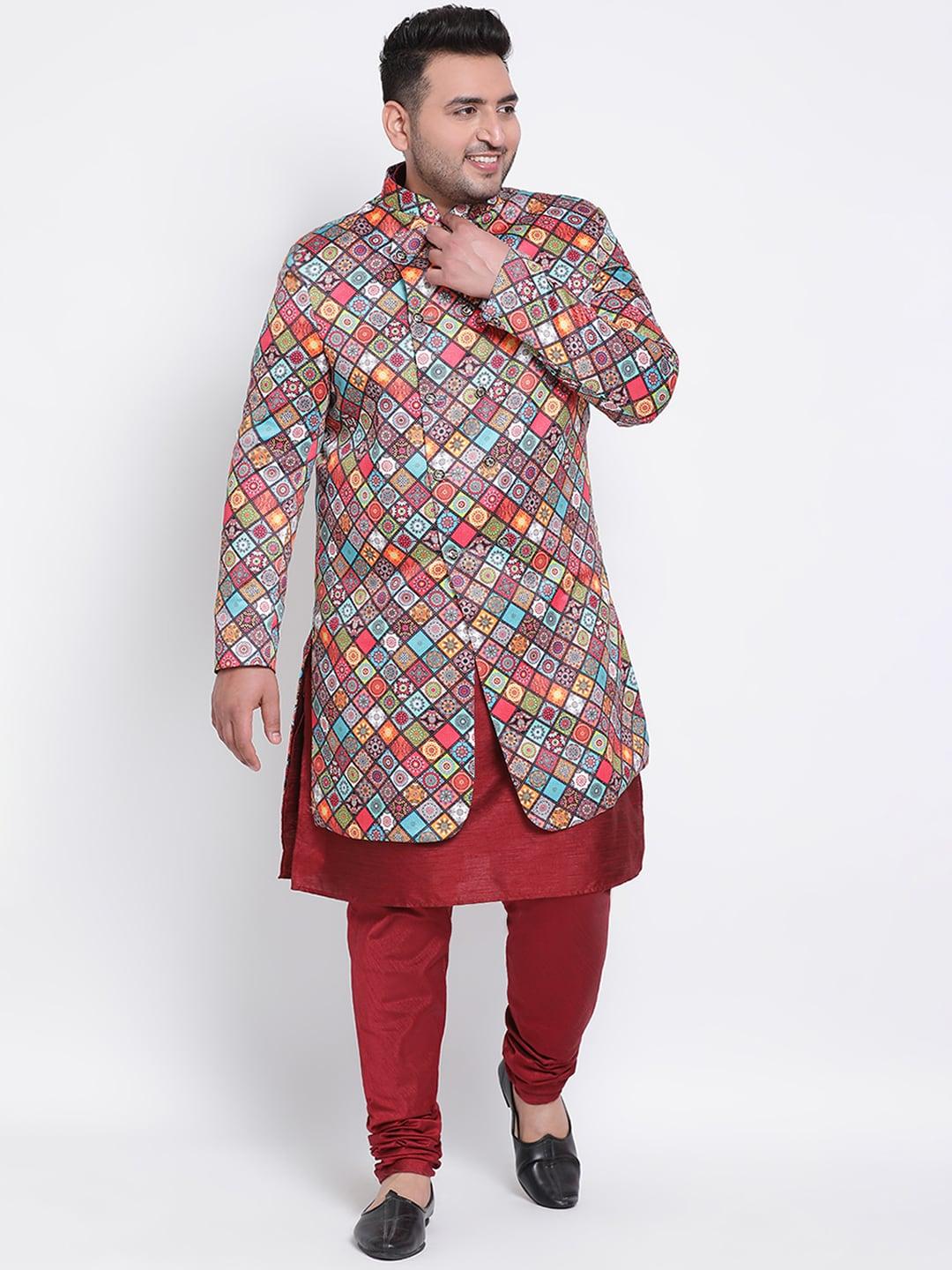 hangup trend men plus size multicoloured sherwani set