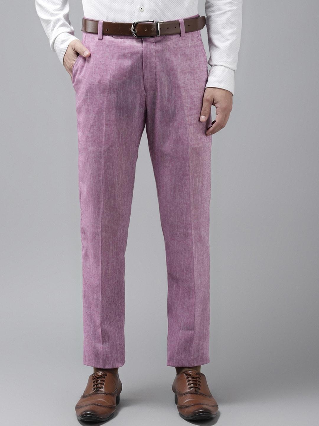 hangup trend men purple regular fit solid formal trousers