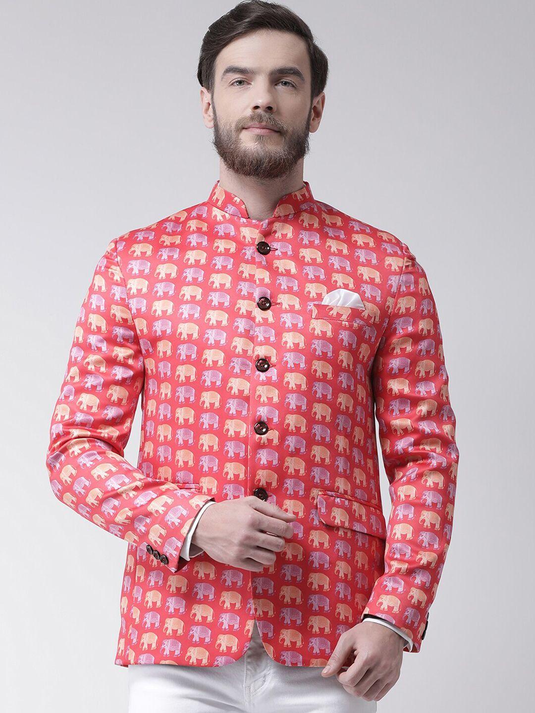 hangup trend men red printed single breasted party blazer