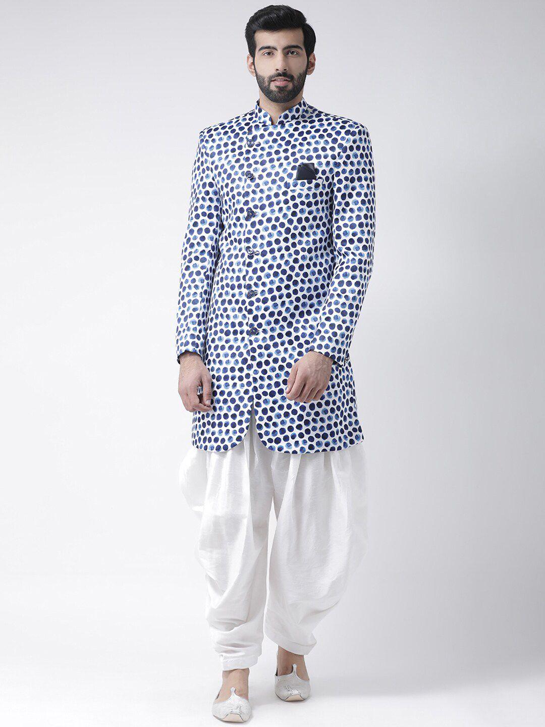 hangup trend men white printed sherwani set