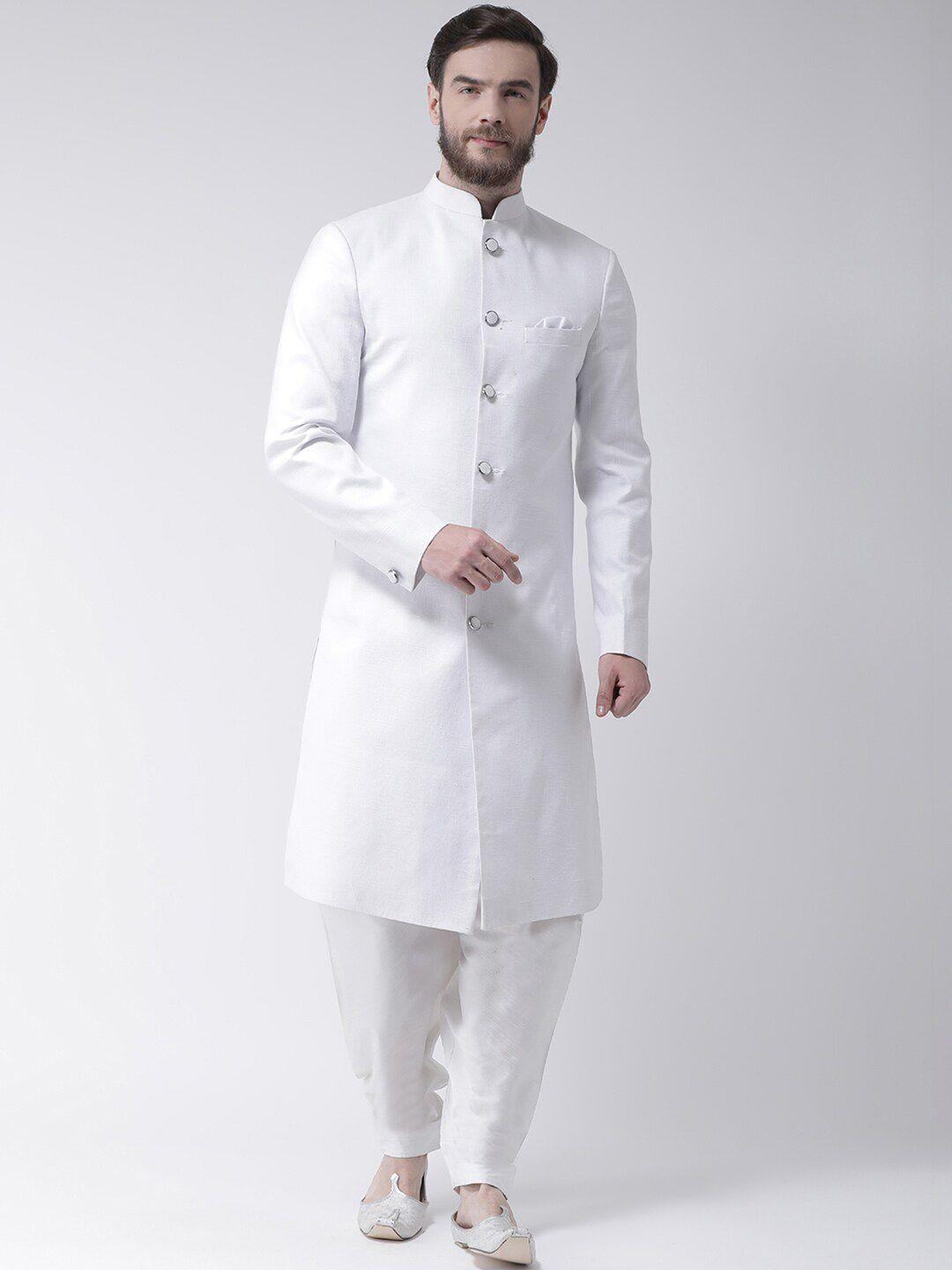 hangup trend men white solid sherwani set