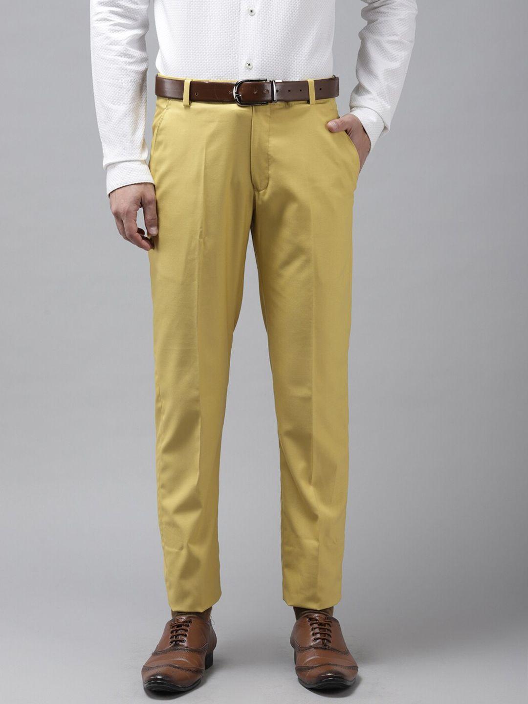 hangup trend men yellow regular fit solid formal trousers
