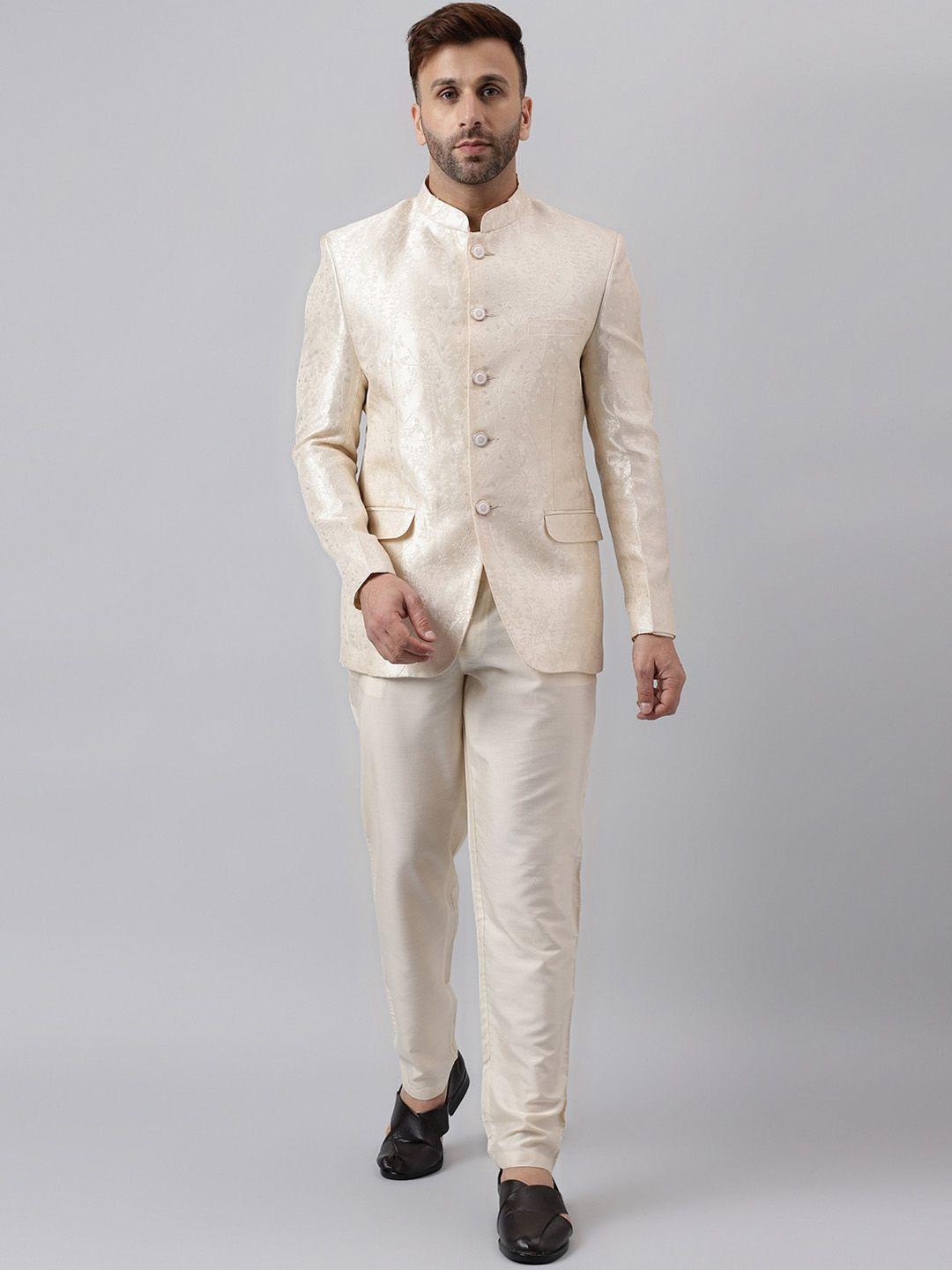 hangup trend self design bandhgala jacquard two-piece ethnic suit