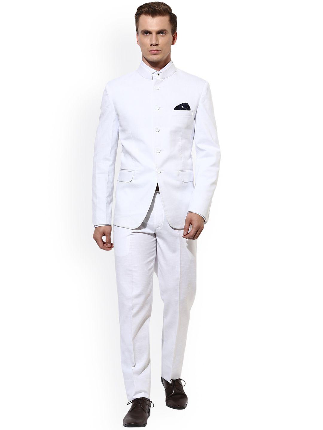 hangup white single-breasted regular fit ethnic bandhgala suit
