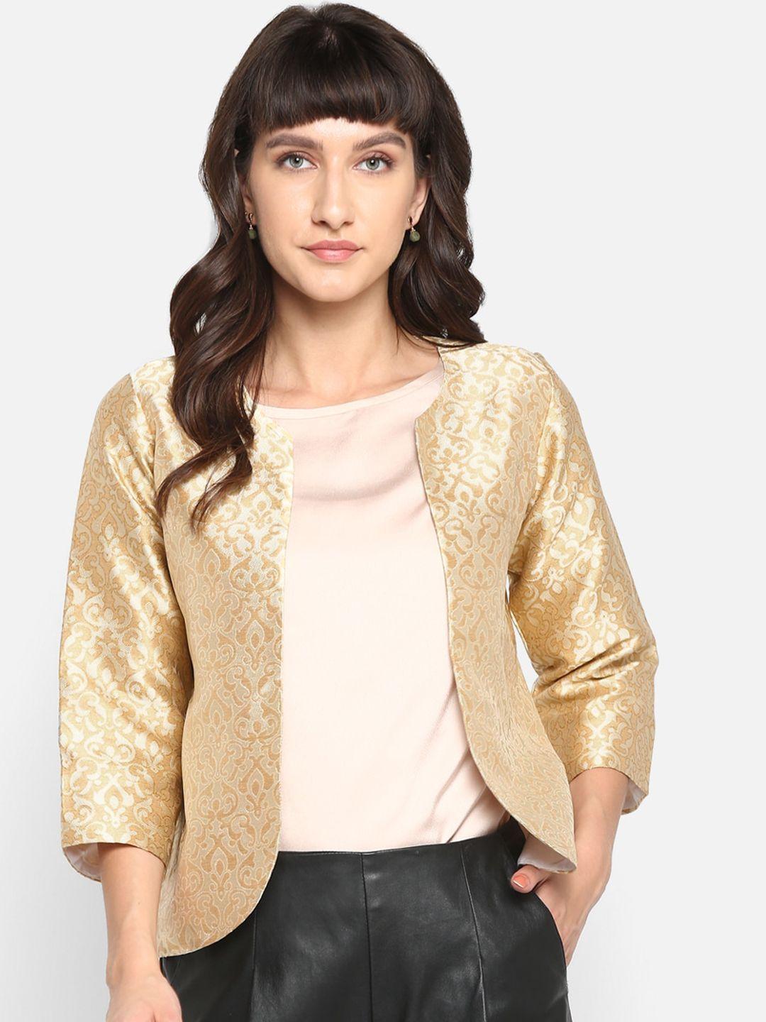 hangup women golden self design lightweight open front jacket