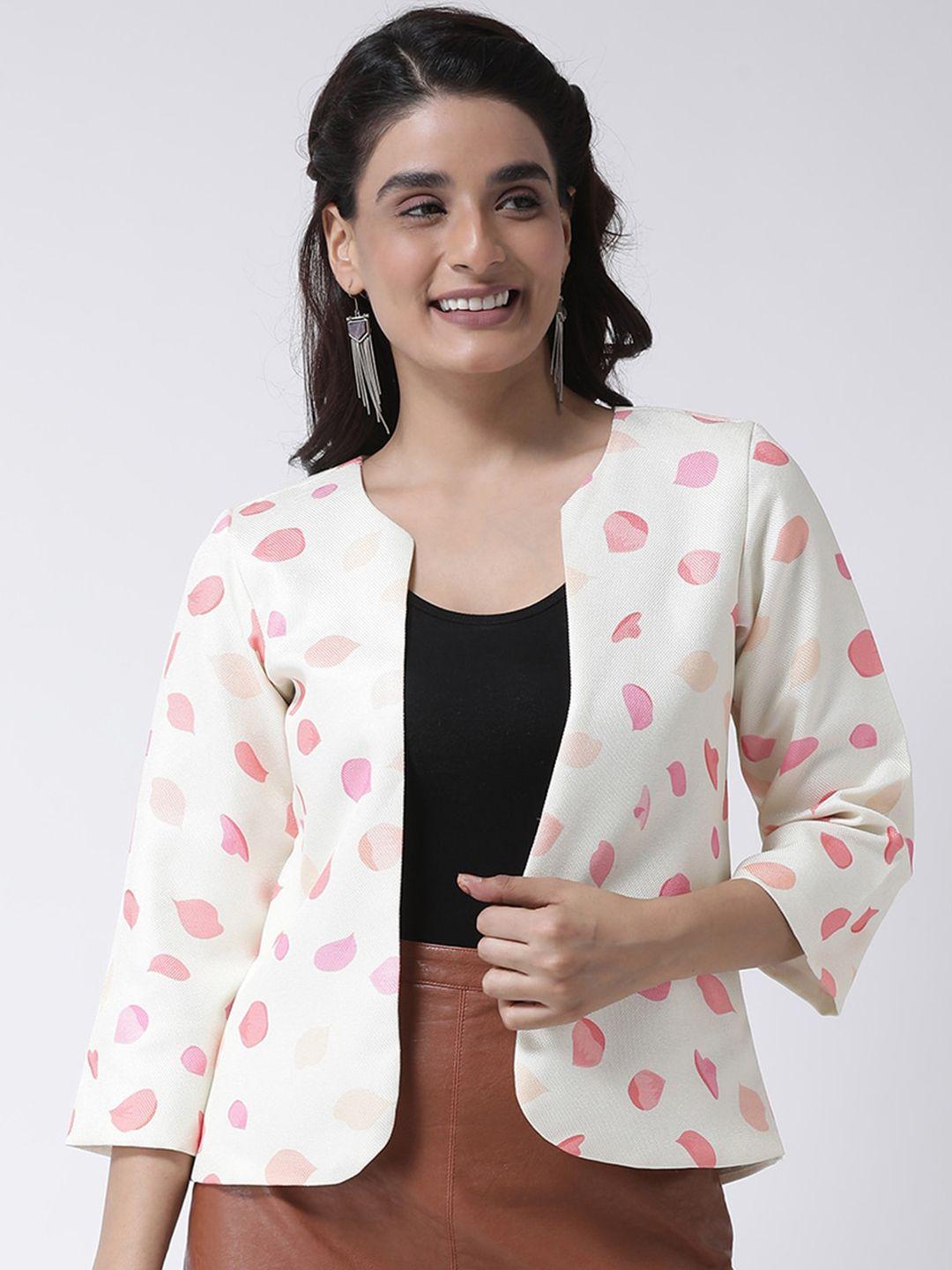 hangup women off-white & pink printed open front shrug