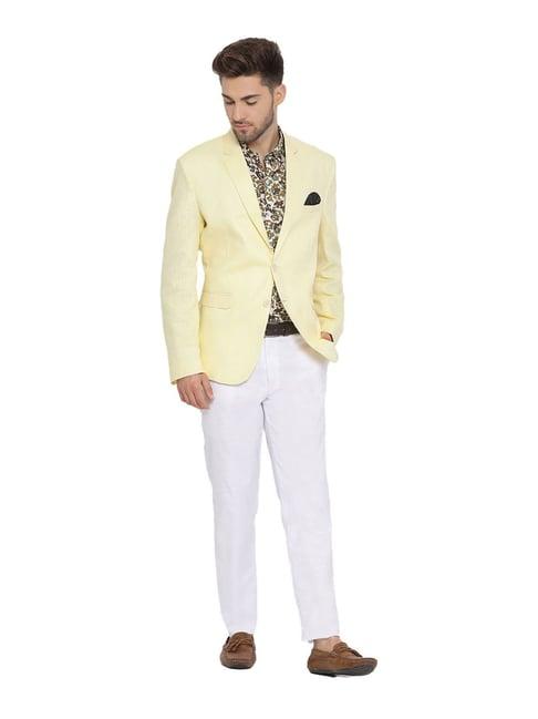 hangup yellow & white regular fit three piece suit