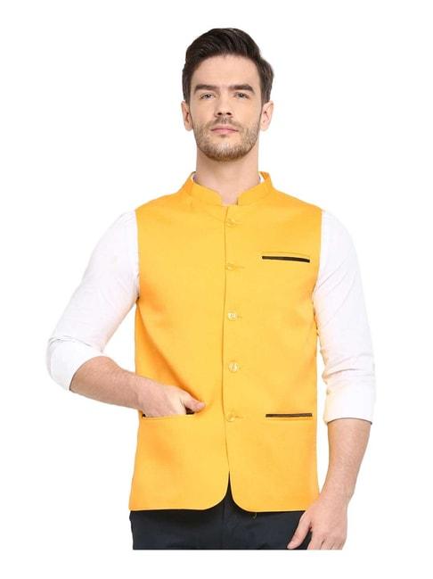 hangup yellow regular fit solid nehru jacket