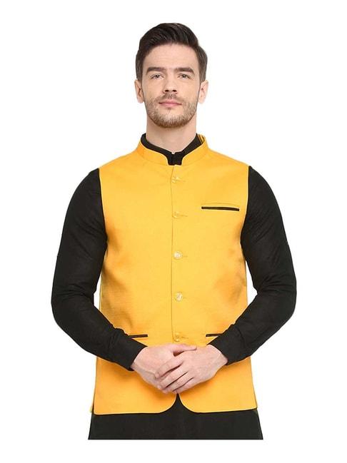 hangup yellow sleeveless solid nehru jacket