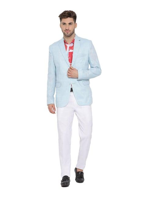 hangup aqua & white regular fit three piece suit