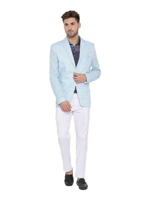 hangup aqua & white regular fit three piece suit