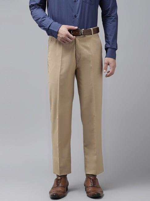 hangup beige regular fit flat front trousers