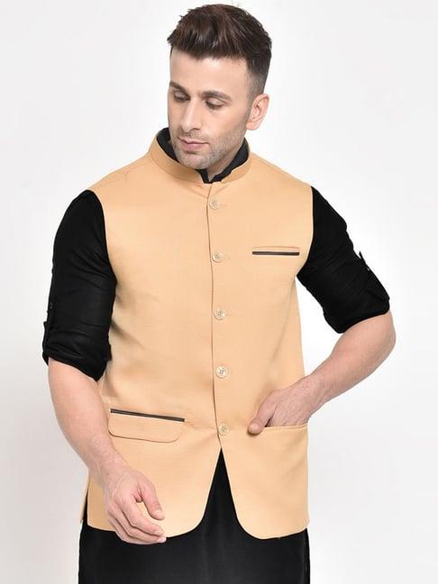 hangup beige regular fit nehru jacket