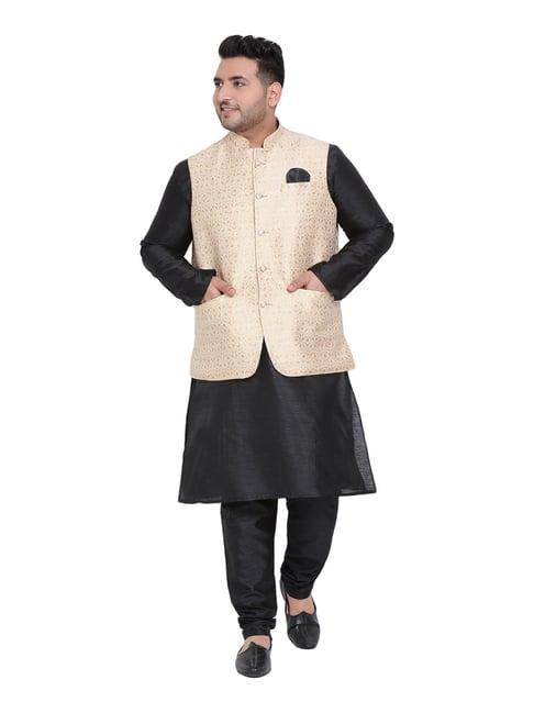 hangup black & gold regular fit kurta bottom & jacket set