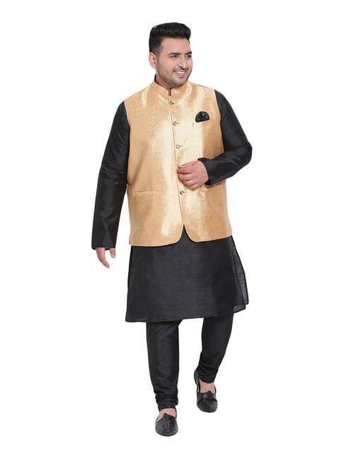 hangup black & gold regular fit kurta bottom & jacket set