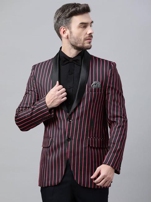 hangup black & pink regular fit striped blazer