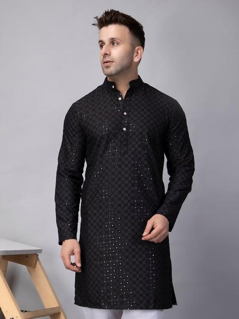 hangup black regular fit embroidered kurta