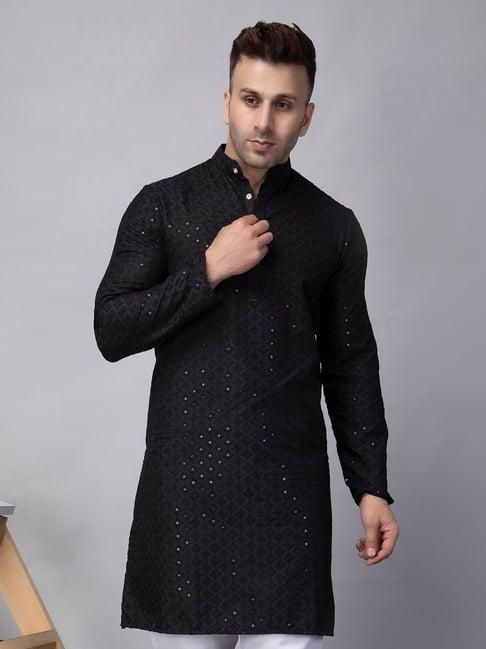 hangup black regular fit embroidered kurta