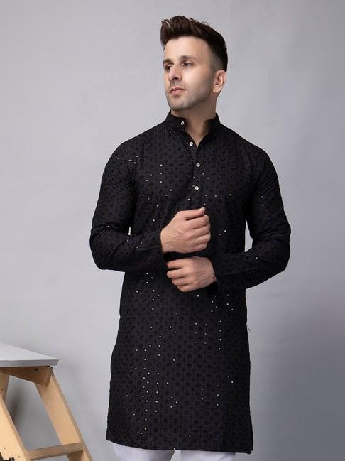 hangup black regular fit embroidered kurta